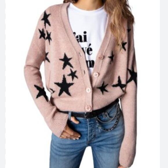 Zadig & Voltaire Mirka Stars Cashmere Cardigan Sweater Top Oversized XS 2023 - Picture 1 of 11